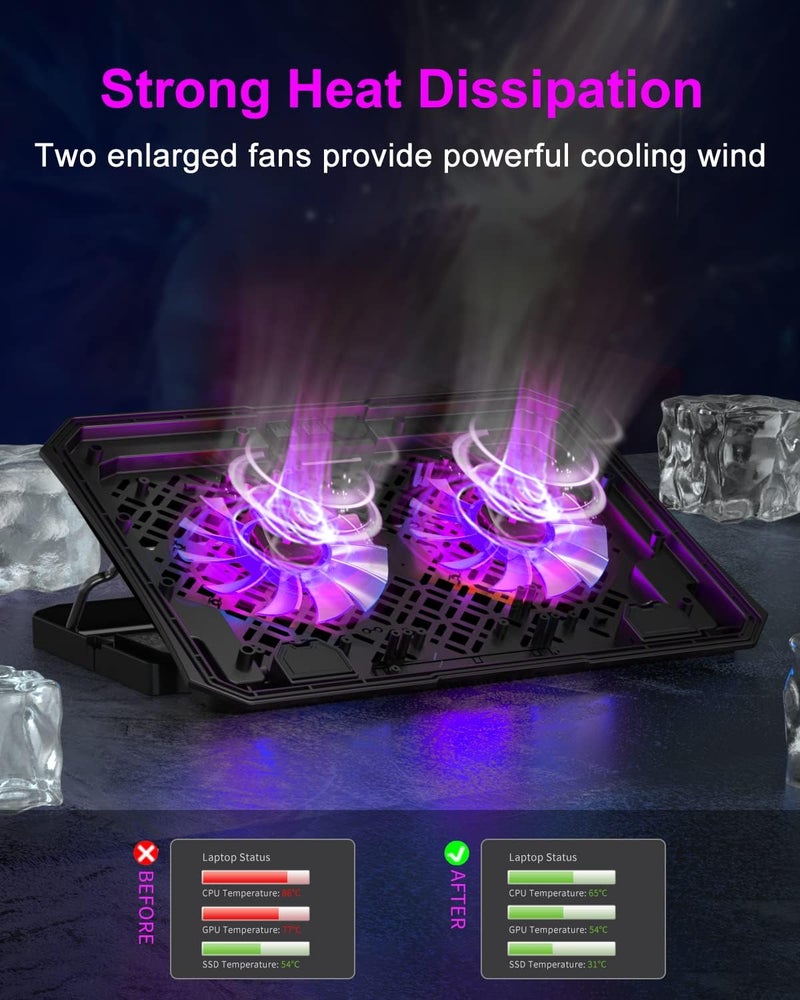 KeiBn Upgrade Laptop Cooling Pad, Laptop Cooler 2 Fans for 10-15.6 Inch Laptops, 5 Height Stands, 2 USB Ports (S039-Purple) - Image 2
